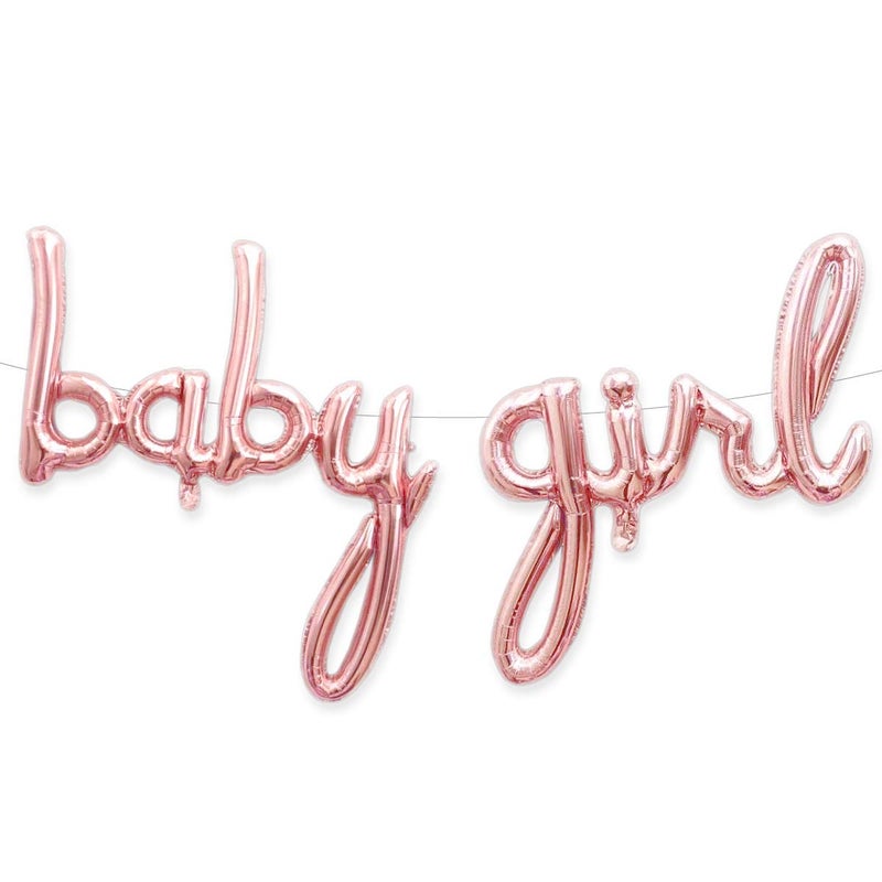 PartyForever Baby Girl Balloon Rose Gold Letters for Baby Shower Decorations, Girl Gender Reveal Foil Balloons Letters Banner - Image 1